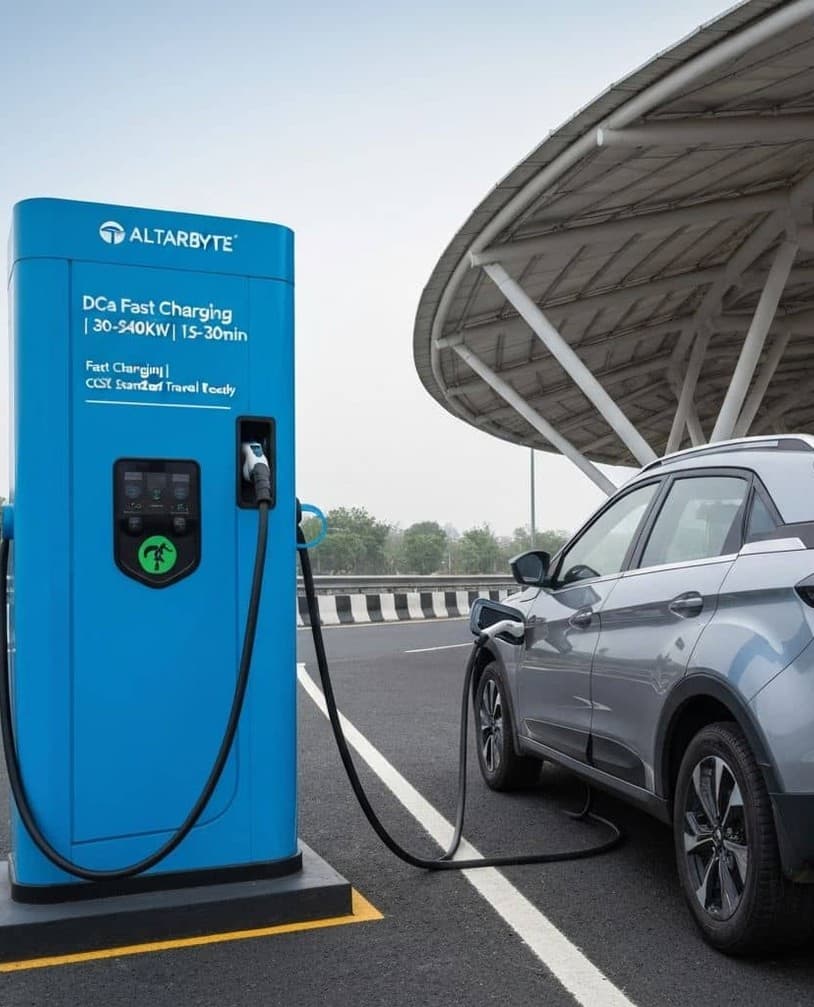 DC fast charger with electric car